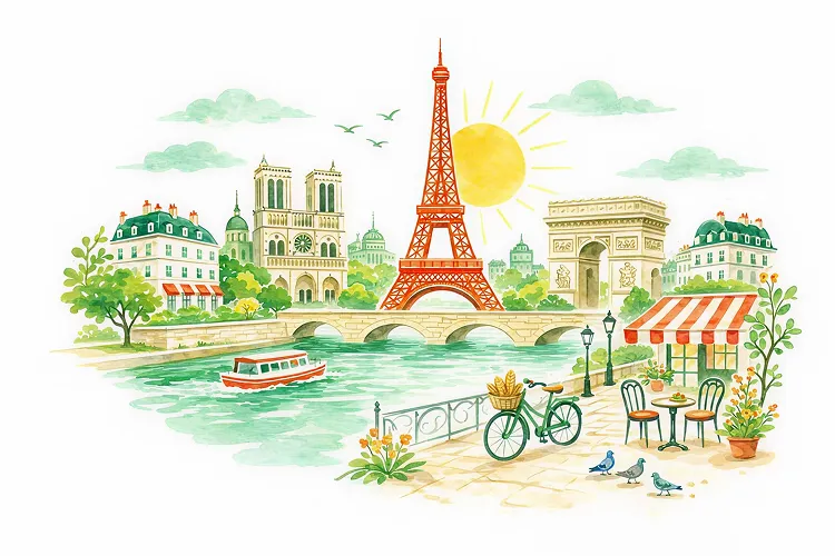 Eiffel Tower and Paris landmarks representing Landly unlimited France eSIM plans.