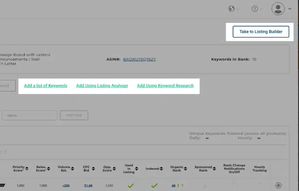 Viral Launch Keyword Manager rank tracker with secure keyword bank