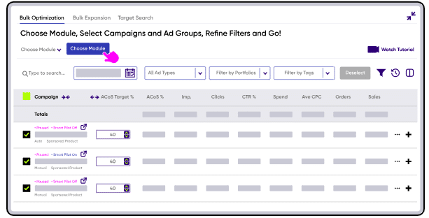 PPC Entourage PPC software dashboard