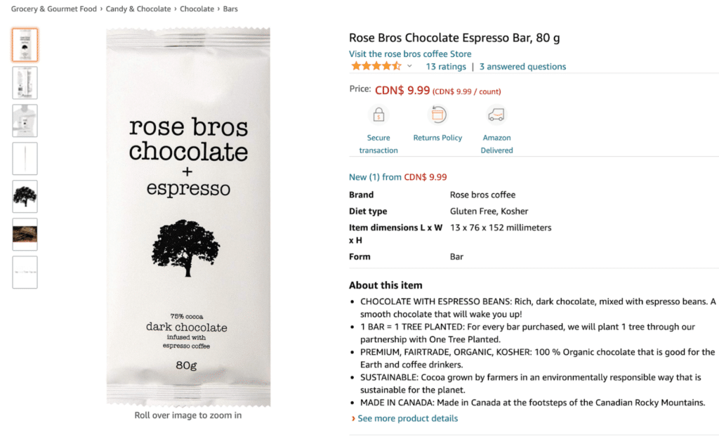 Rose bros chocolate bar