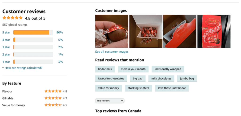 Lindor chocolate reviews on Amazon