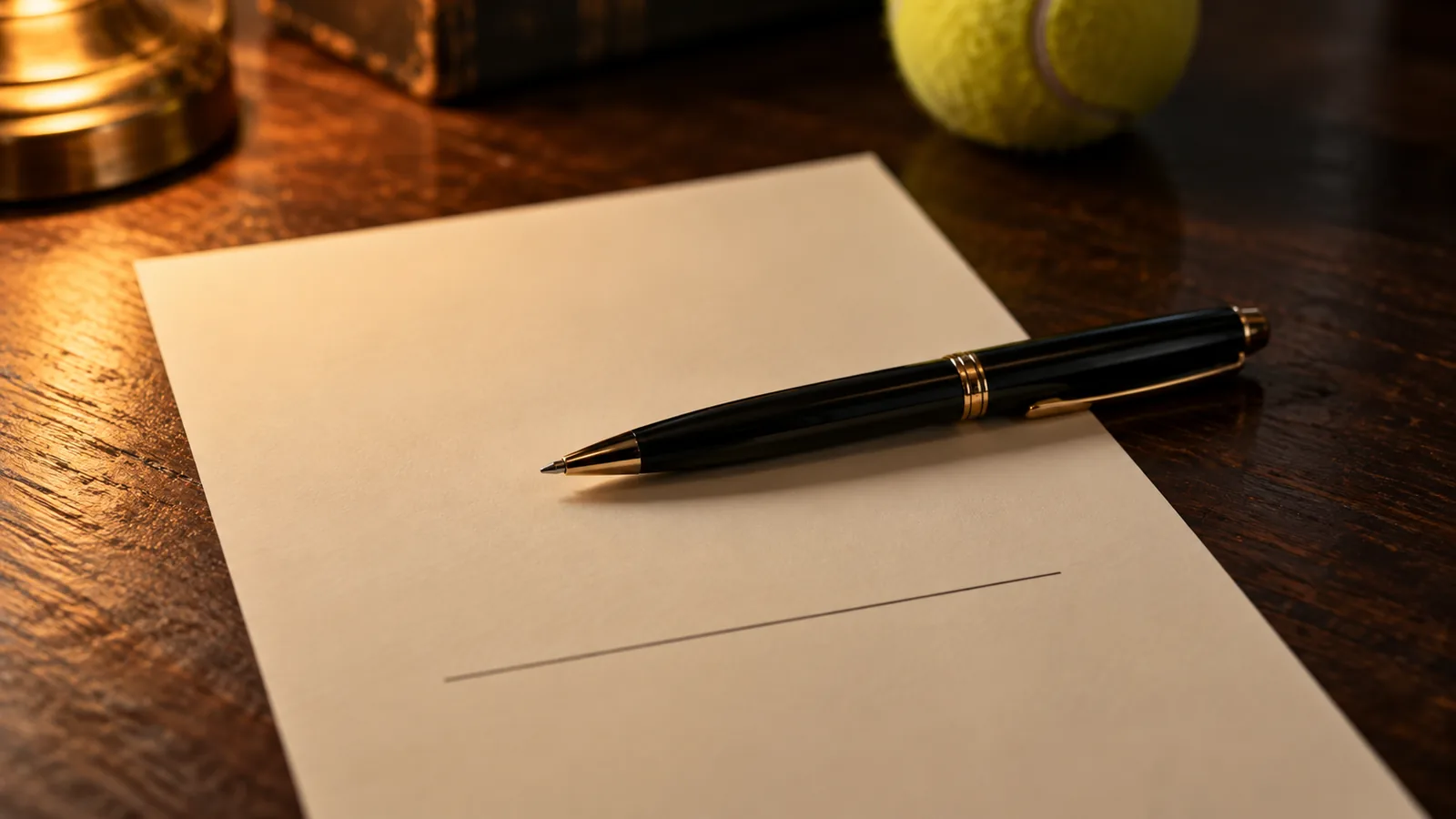 Pen resting on a blank signature line