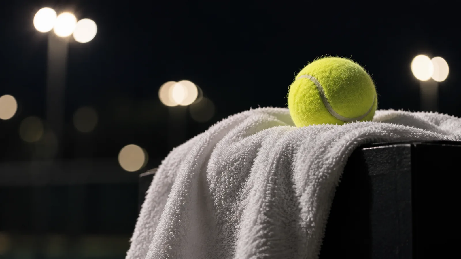 Towel and ball on a towel box at night