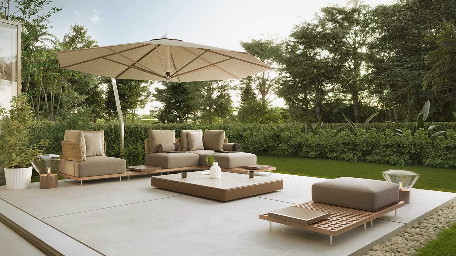 Vista de terraza con muebles y piso añadidos.