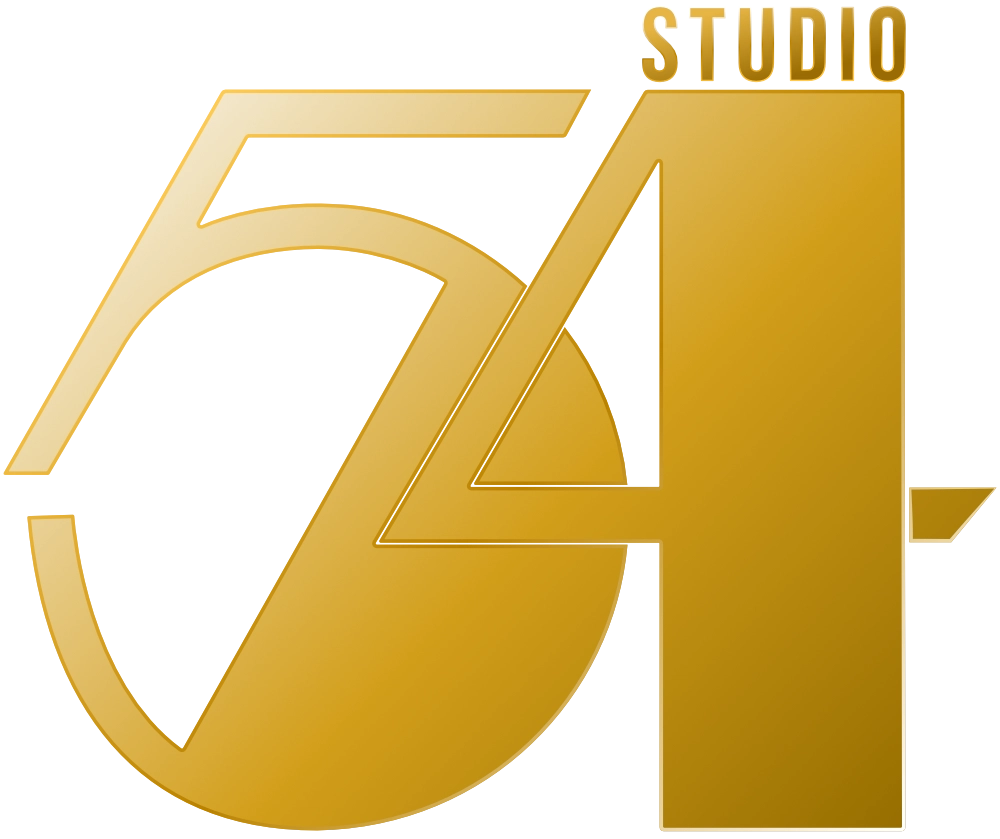 Gold stylized text reading 'Studio 54' with the number 54 prominently featured.
