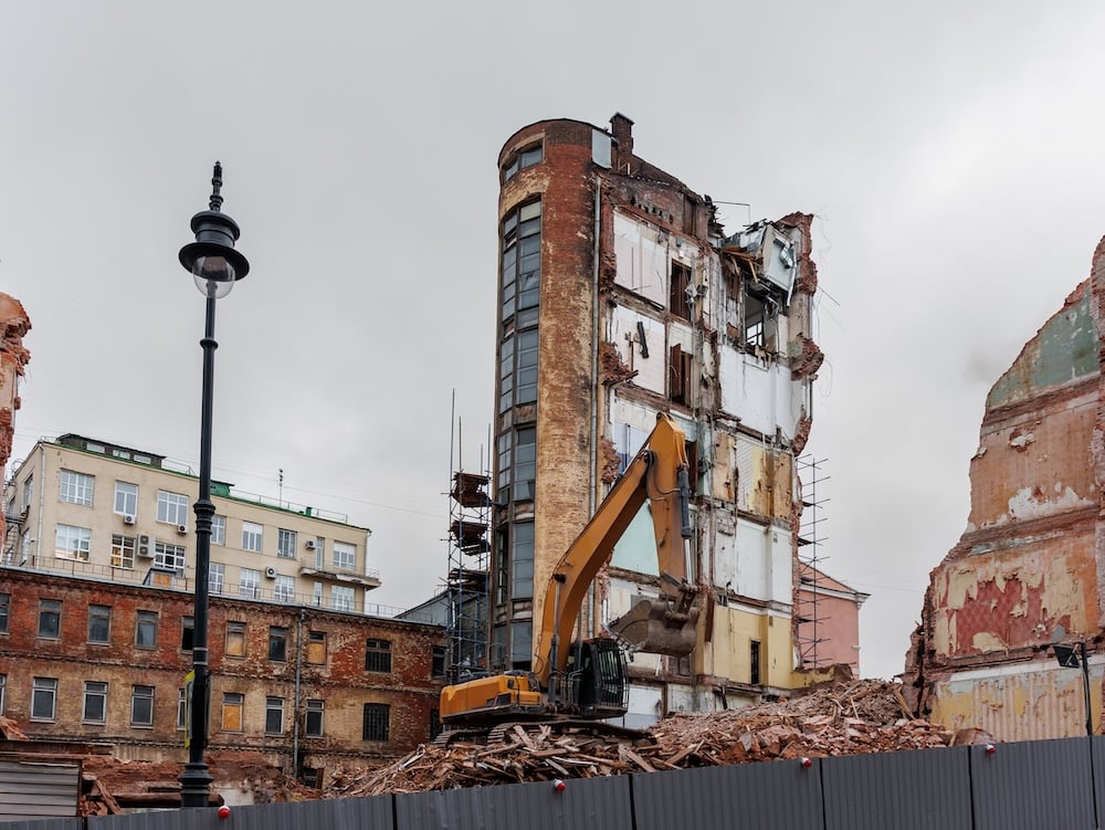 Urban construction site exterior during renovation