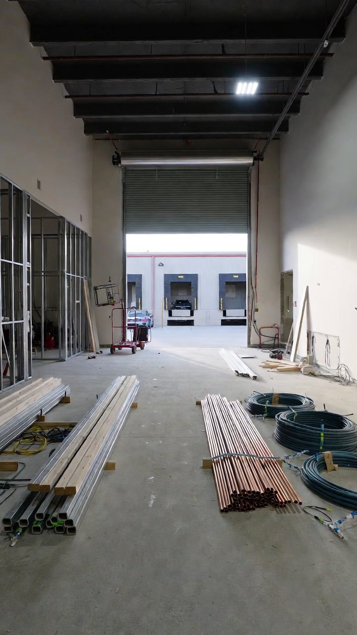 Debris staged for hauling from a commercial building