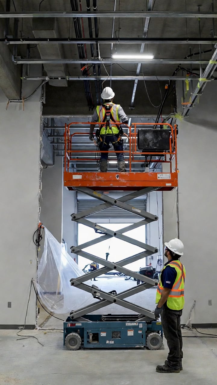Heavy equipment supporting structural demolition work