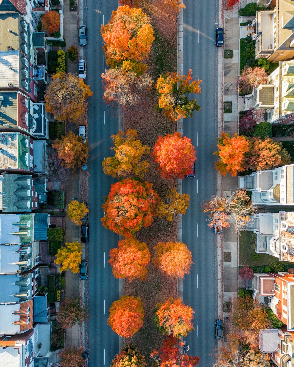 Aerial view of downtown Richmond, Virginia at sunset