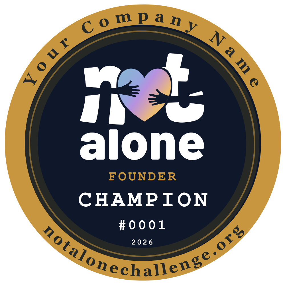Not Alone Corporate Challenge — example Gold tier badge with company name