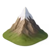 Low-poly style 3D mountain with green grassy base and brown rocky peaks.