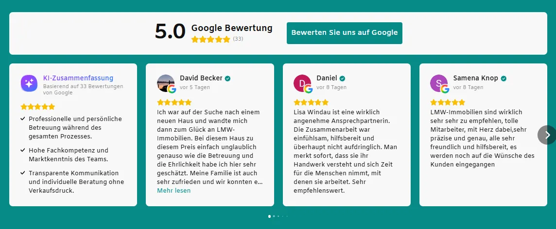 Screenshot LMW Immobilien Webseite