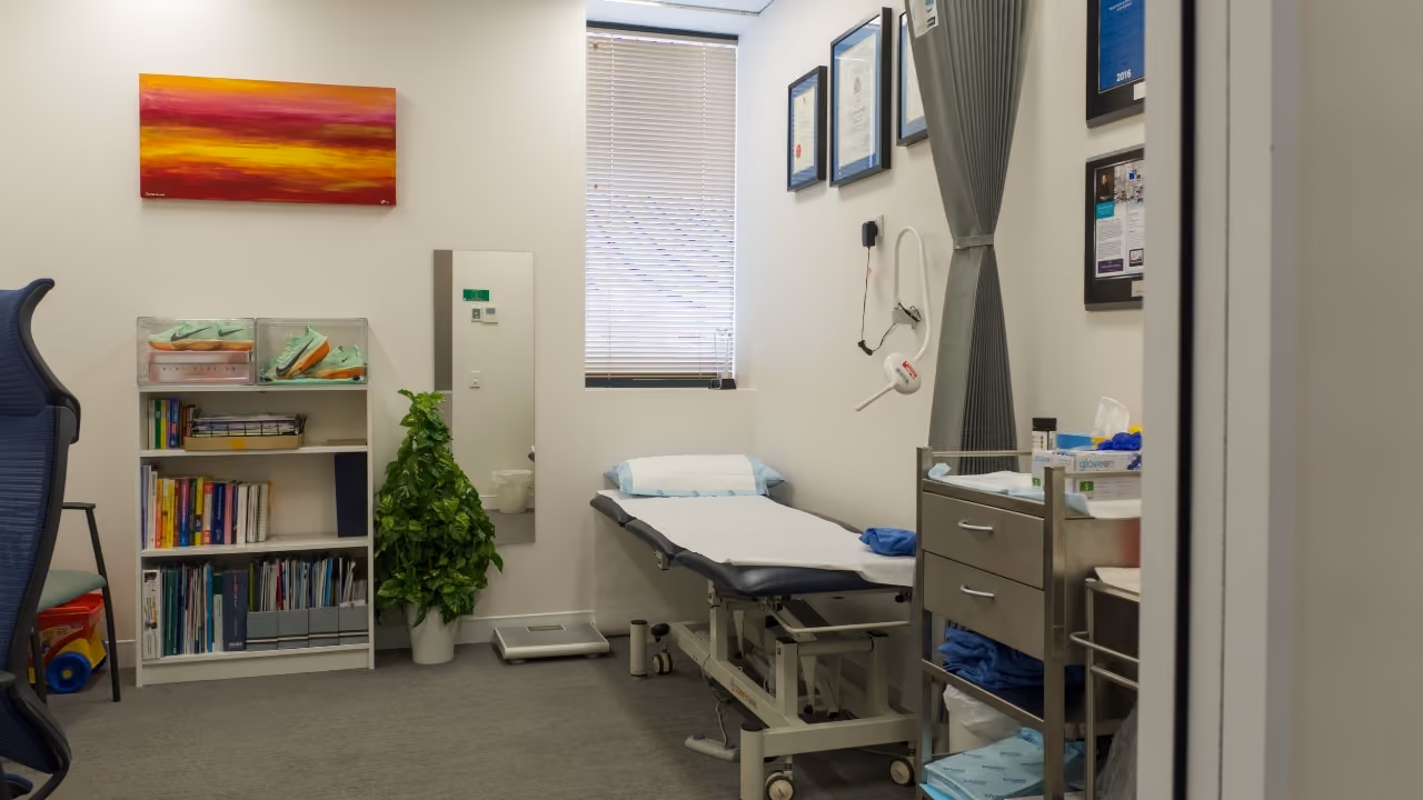 A GP's room with a window.