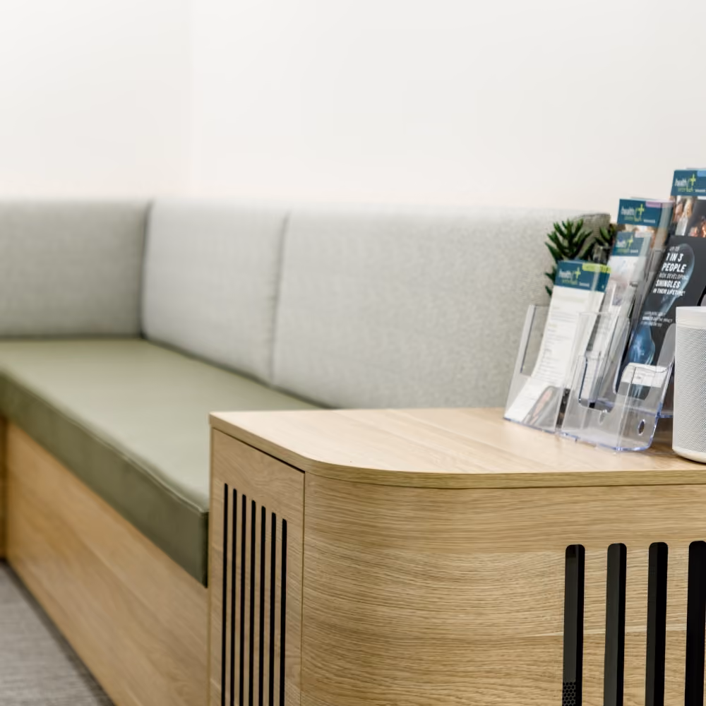 Waiting room couch.