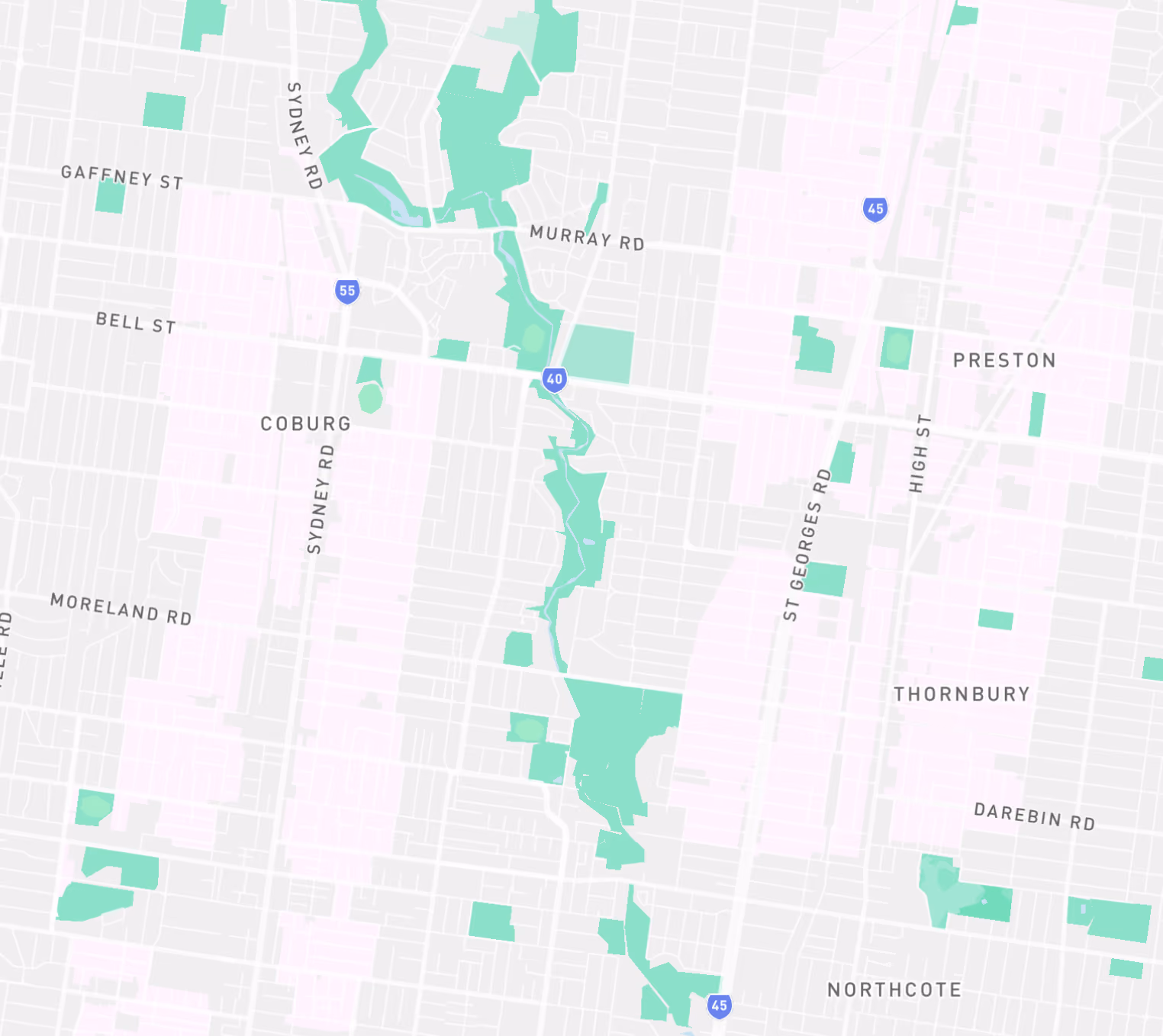 Map showing the housing choice and transport zones (HCTZ) in Coburg and Preston