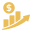 Simple yellow icon of a person sitting on a chair raising one hand.
