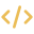 Yellow angle brackets symbol representing code or programming on a black background.