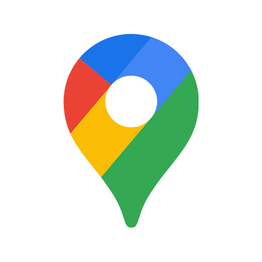 Google Maps location pin icon with blue, red, yellow, and green segments.
