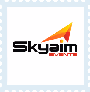 Logo with a stylized orange and red paper airplane and the word EVENTS below it.