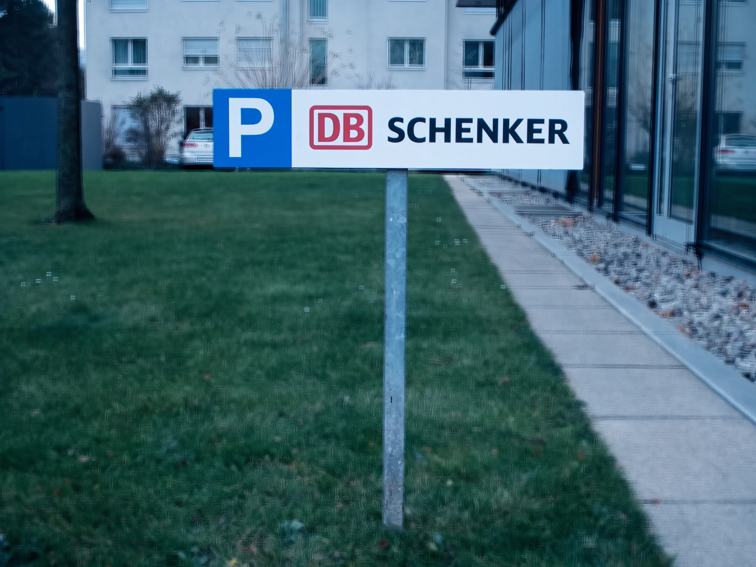 Massgefertigtes Parkplatzschild mit farbigem Firmenlogo