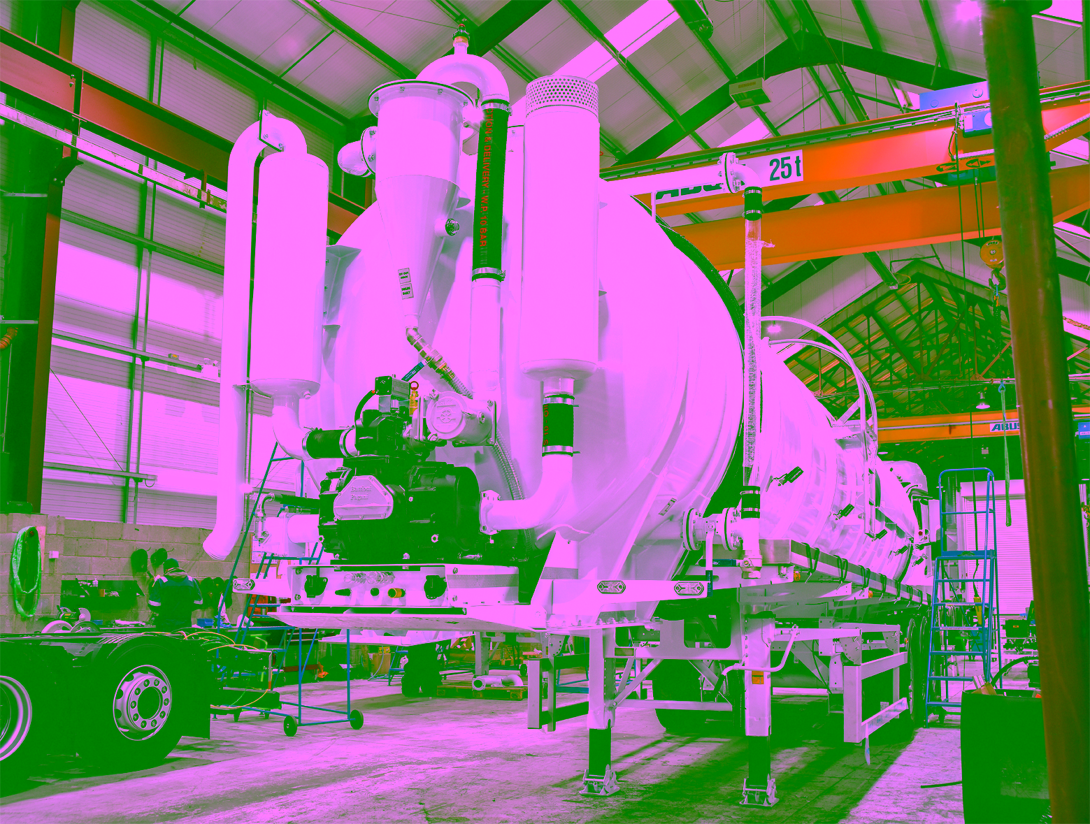 Supervac vacuum tanker under construction in the manufacturing facility