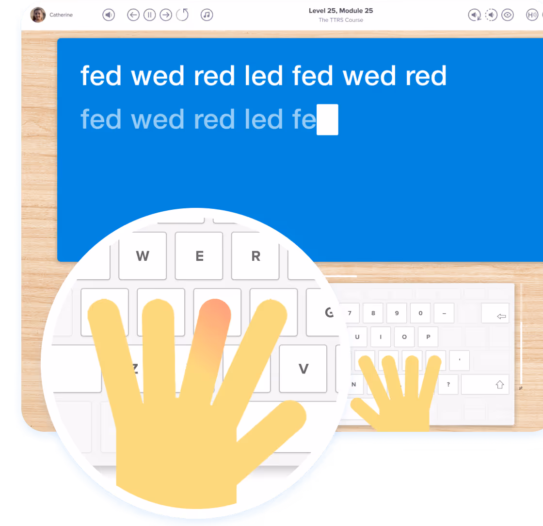 Typing lesson with phonics and repeated words