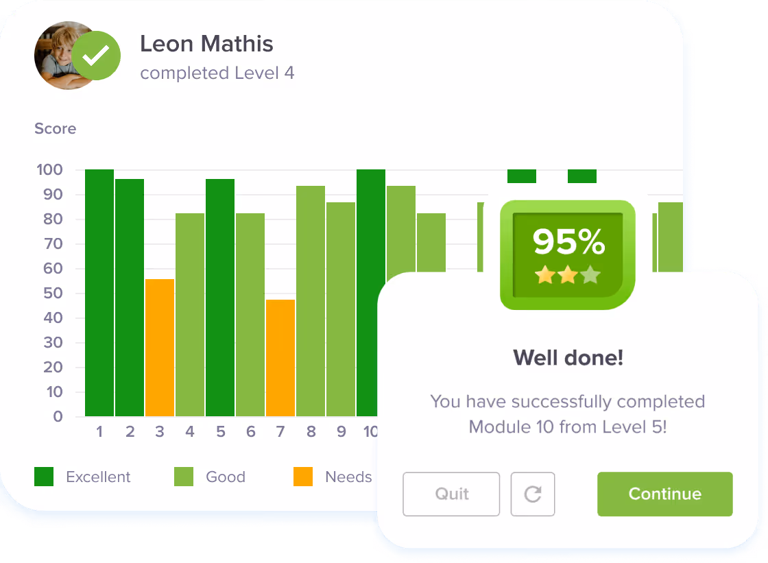 Student receiving first score and progress feedback