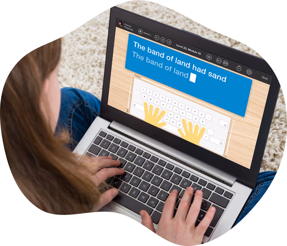 Typing course interface on a laptop screen
