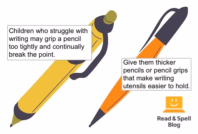 Two pencils which are thicker to help learners with dyslexia