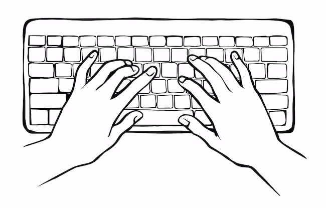 Hands on a keyboard typing black and white