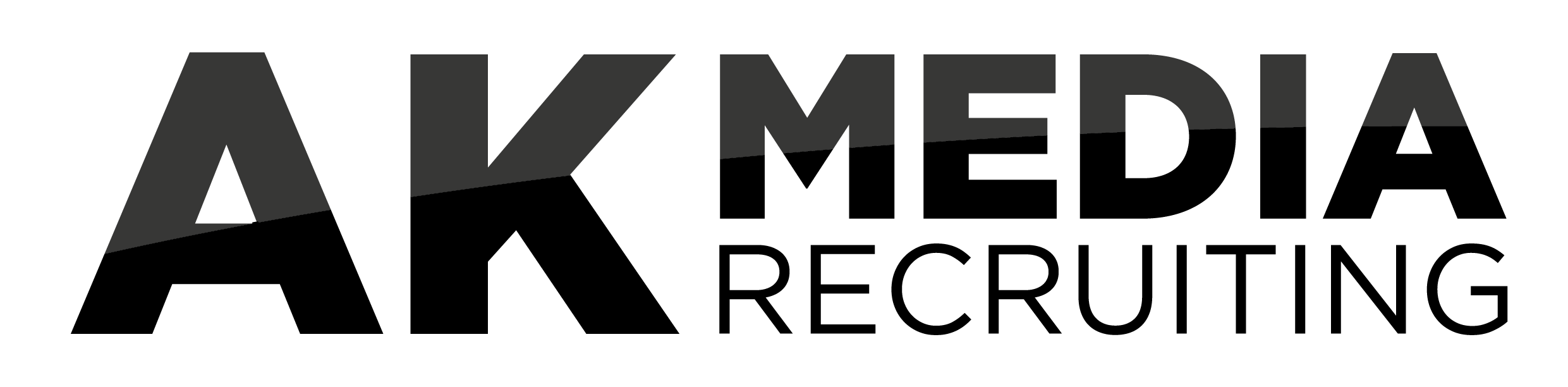 AK Media company text logo in black with stylized letters.
