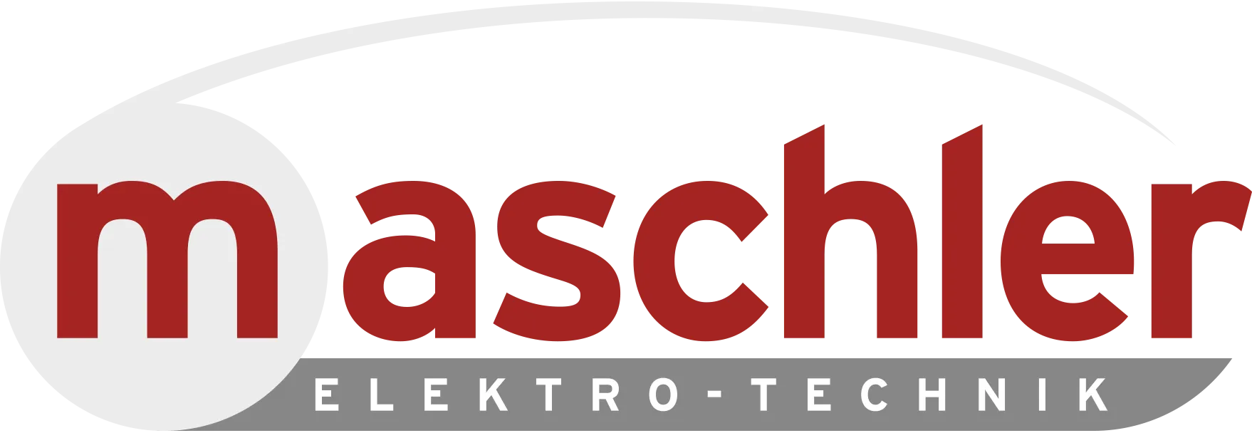 Maschler Elektro-Technik logo with stylized red 'm' and text on gray arc background.