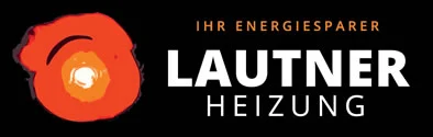 Lautner Heizung logo with orange circular design and text Ihr Energiesparer on black background.
