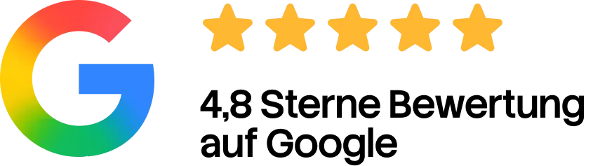 Google logo with five orange stars indicating a five-star rating.