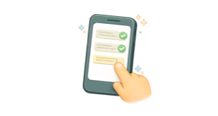 Illustration of a hand tapping on a smartphone screen displaying a checklist with two items checked.