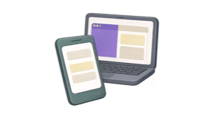 Illustration of a smartphone and a laptop displaying simplified webpage layouts.