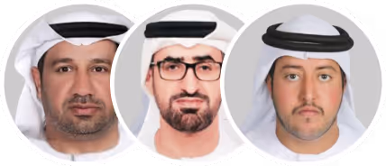 Portraits of three Middle Eastern men wearing traditional white head coverings and robes.