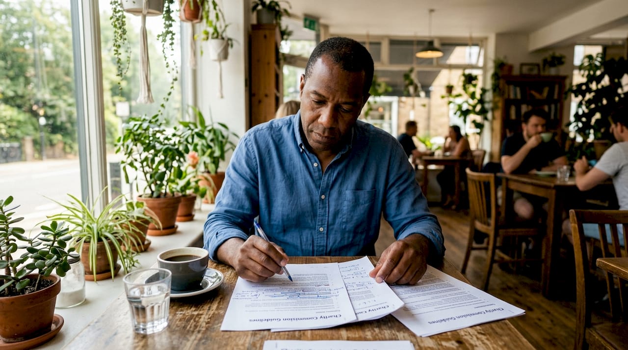 Man reviewing UK charity compliance documents