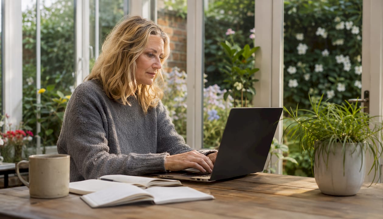 Female copywriter working in cozy home office