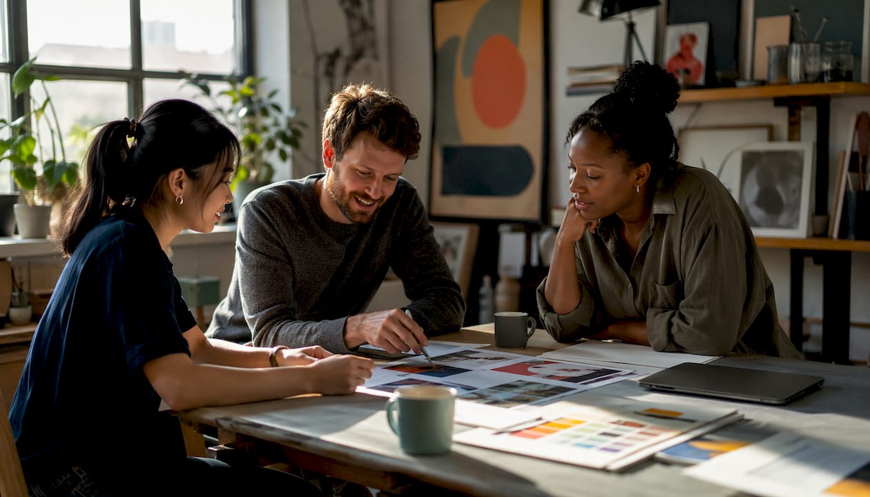 Creative team collaborating on copy and design