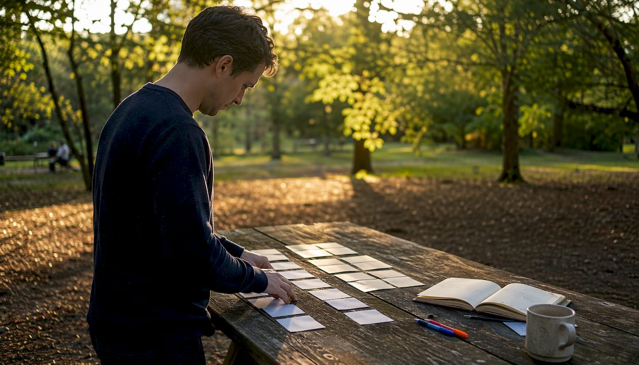 Entrepreneur arranging growth engine component cards