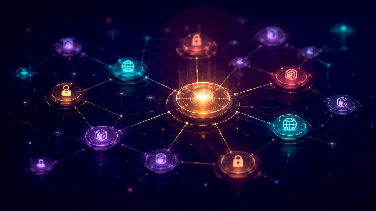 Glowing network diagram of brand equity elements