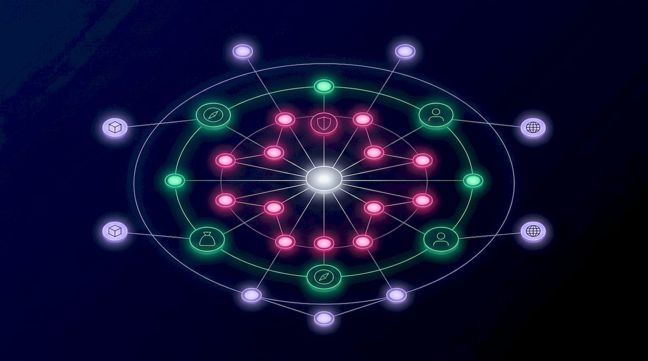 Radial glowing network representing brand equity process