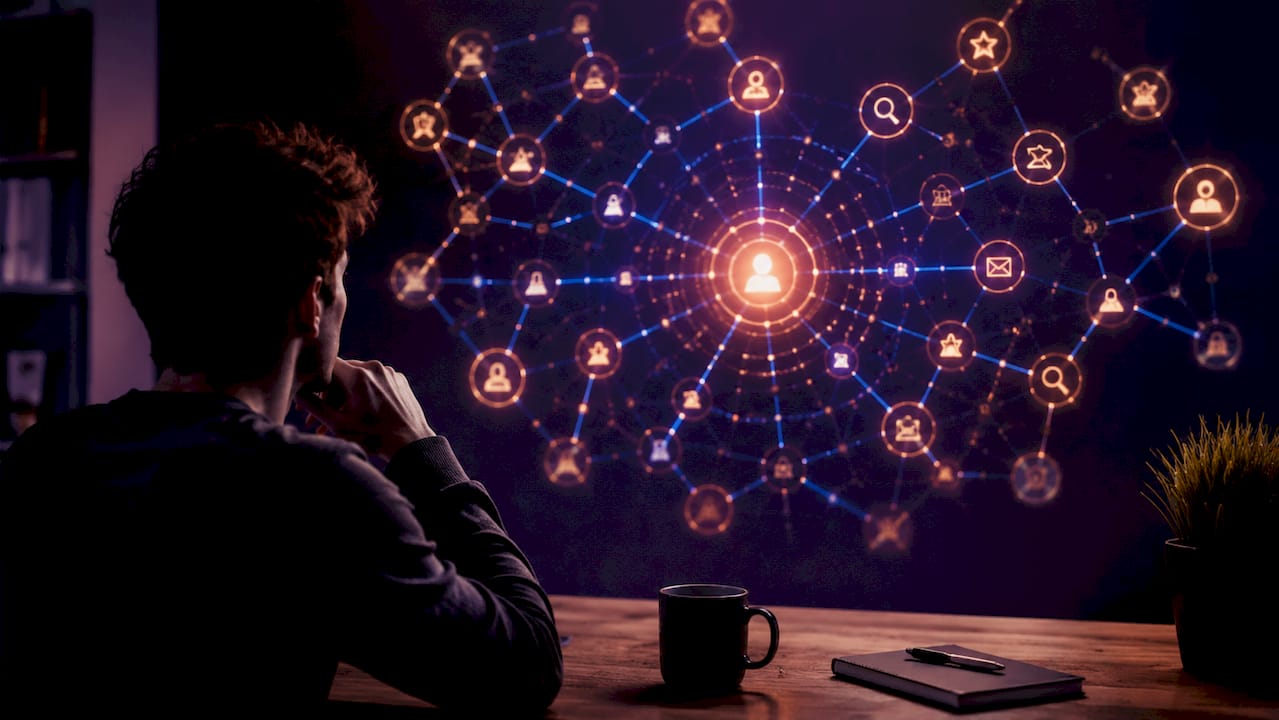 Glowing network illustrating TikTok keyword layers