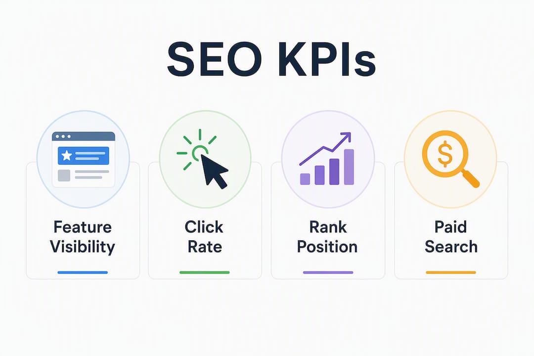 Infographic of key SEO KPIs with stat callouts