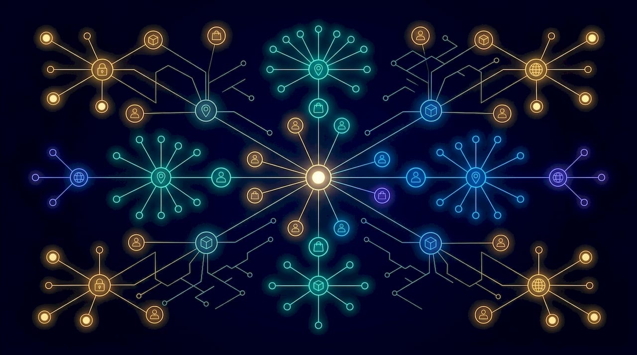Isometric layered digital PR tactics network