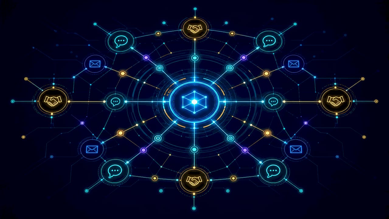 Tech style neon network of polite phrases
