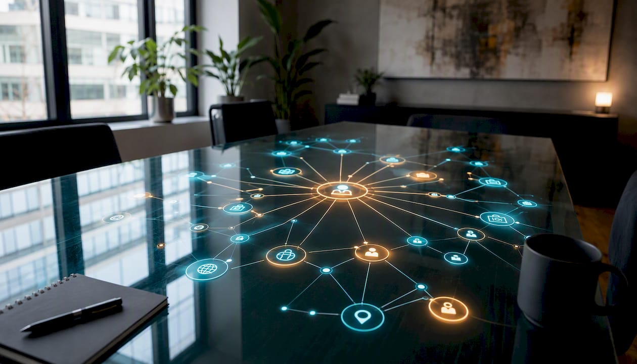 Neon network nodes symbolizing news pitch angles