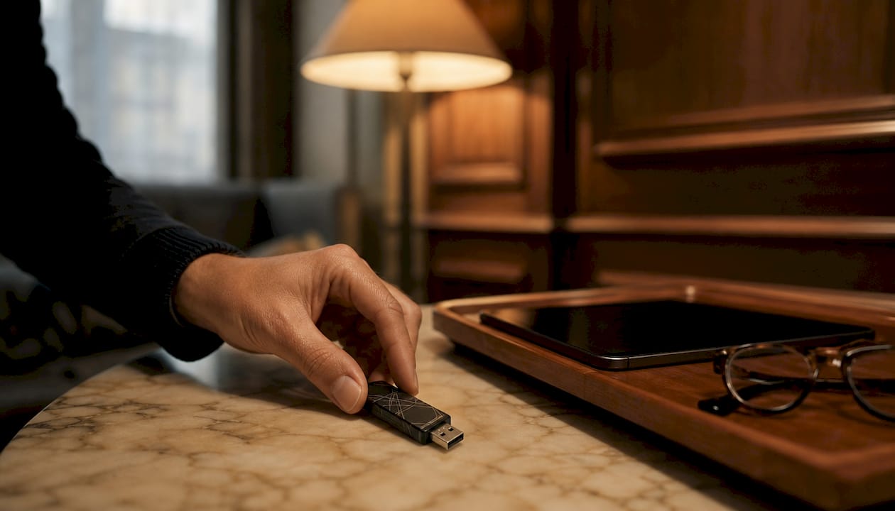 Hand archiving digital data on desk