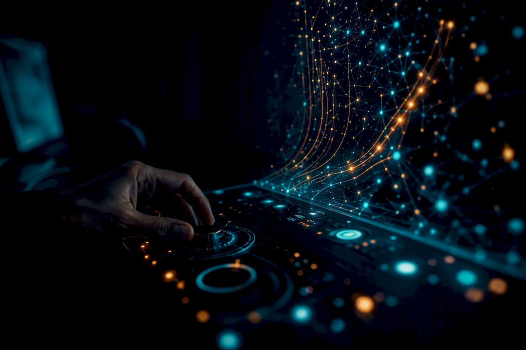 Hand interacting with glowing social engagement controls